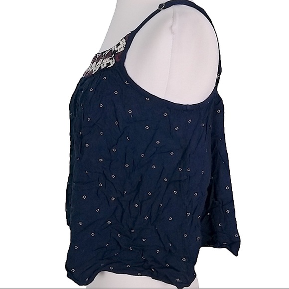 Cape Juby size medium spaghetti strap navy blue top with red & white neck design - Picture 3 of 14